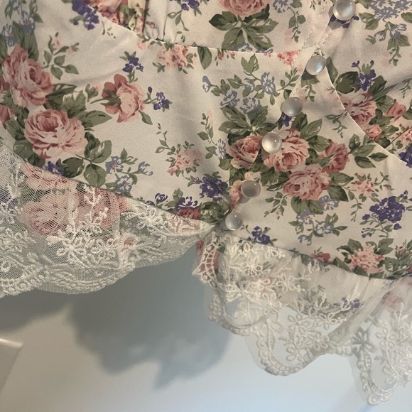 NWT Cottagecore Babydoll Peplum Floral Print Lace Crop Blouse Size 1XL PLUS - Picture 7 of 10